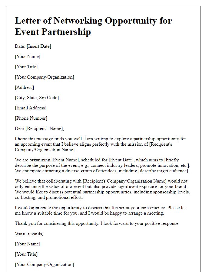 Letter template of networking opportunity for event partnership