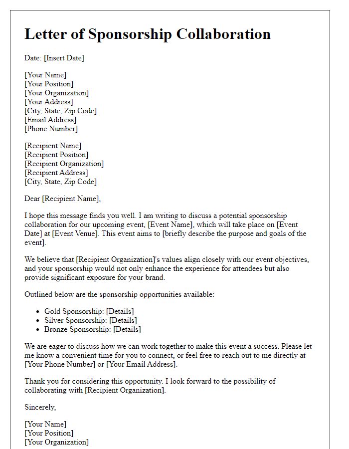 Letter template of sponsorship collaboration discussion for event