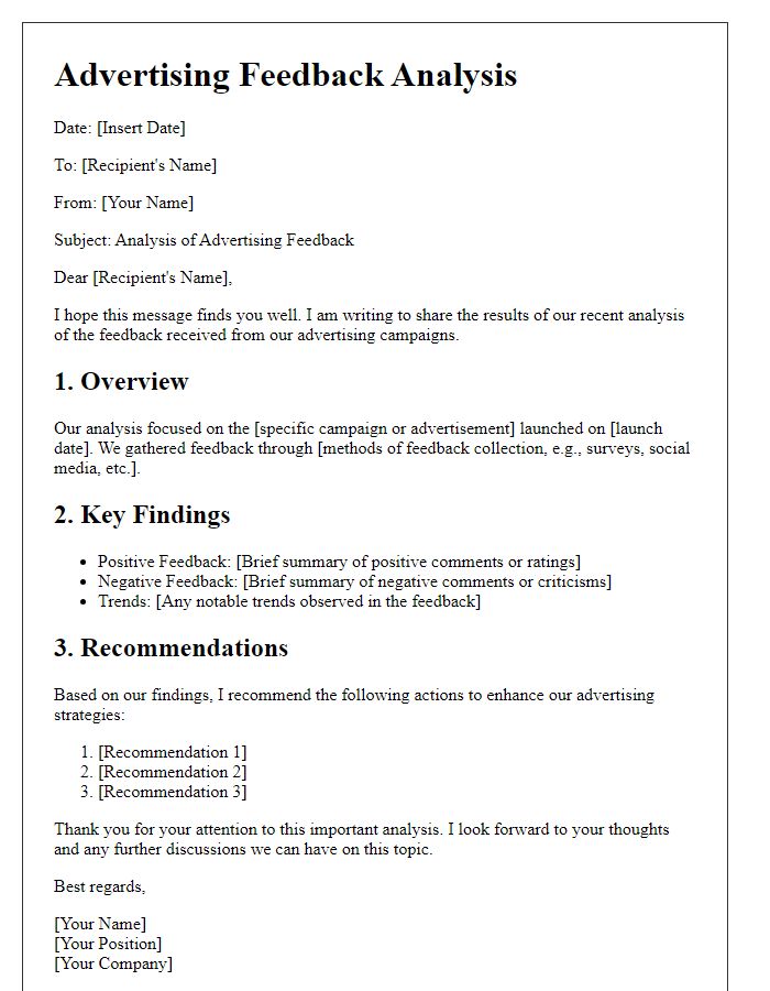 Letter template of advertising feedback analysis