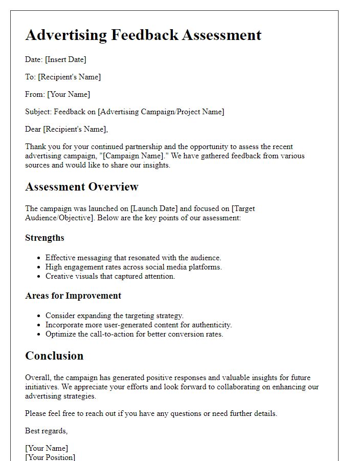 Letter template of advertising feedback assessment