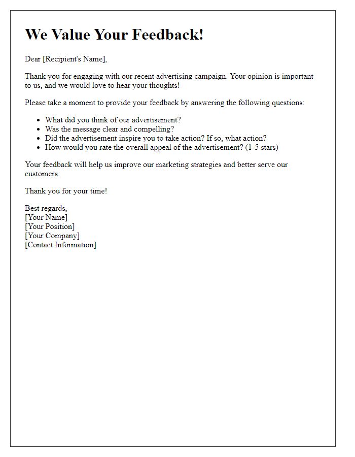 Letter template of advertising feedback collection