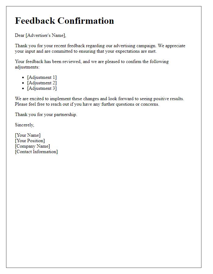 Letter template of advertising feedback confirmation