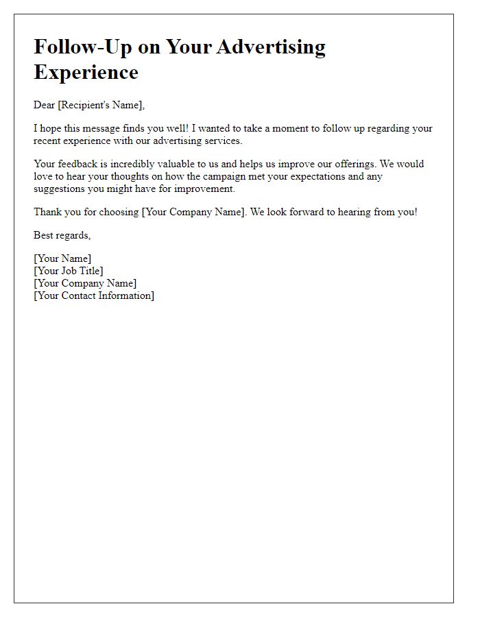 Letter template of advertising feedback follow-up