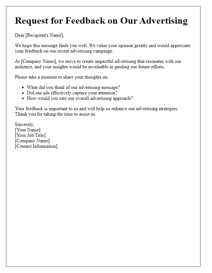 Letter template of advertising feedback request