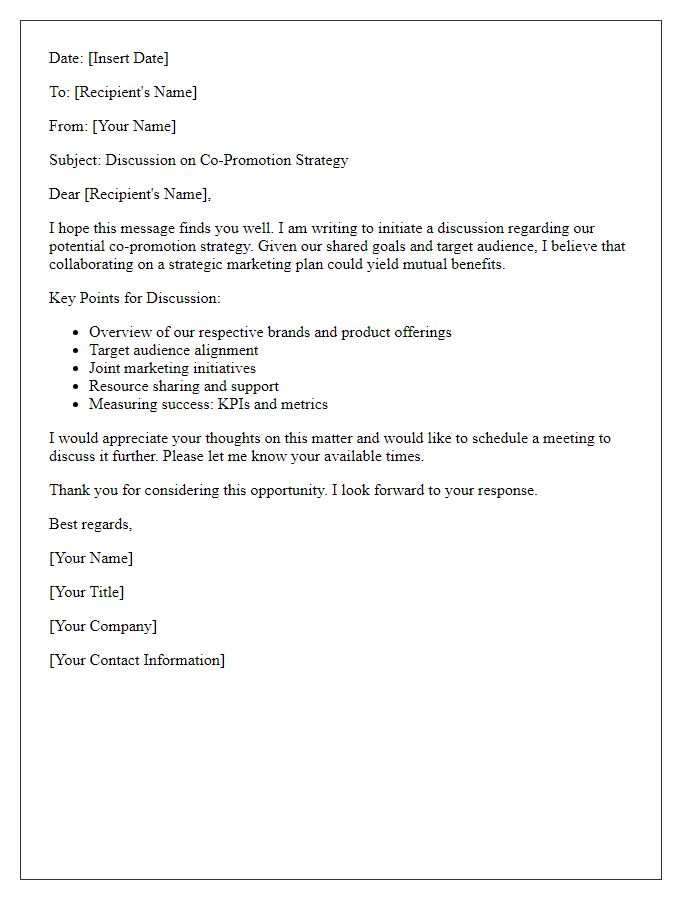 Letter template of co-promotion strategy discussion