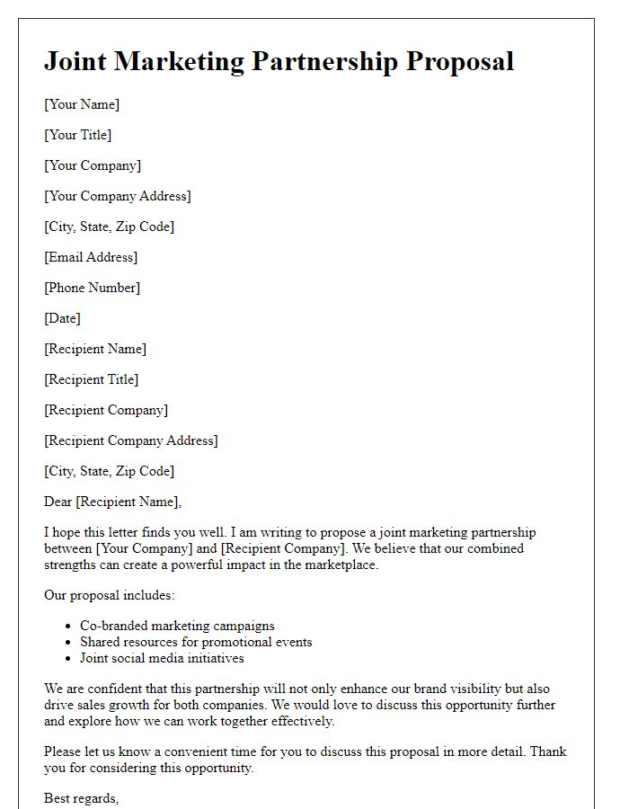 Letter template of joint marketing partnership proposal