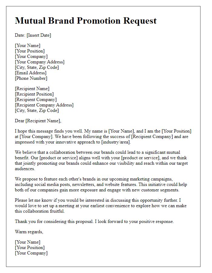 Letter template of mutual brand promotion request