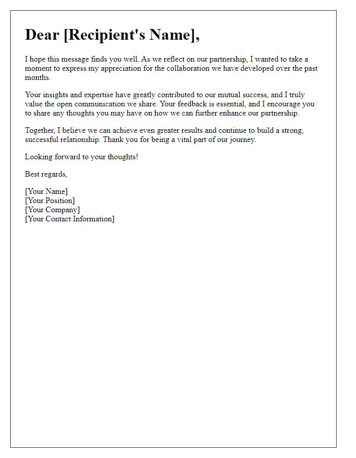 Letter template of encouraging feedback on our partnership