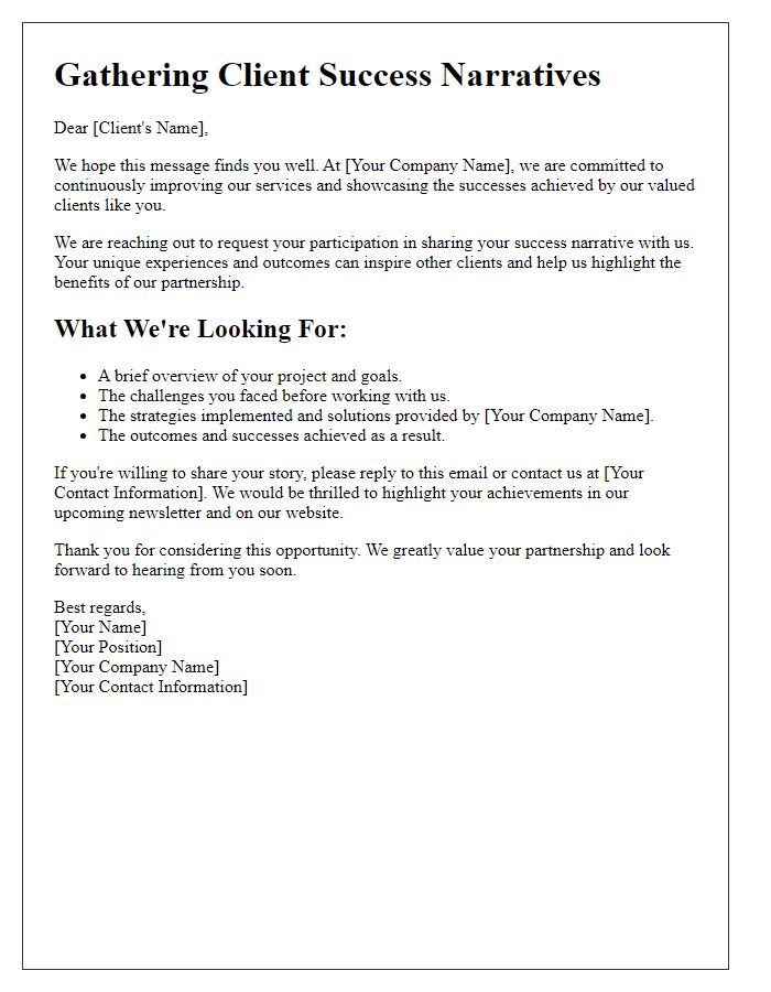 Letter template of gathering client success narratives