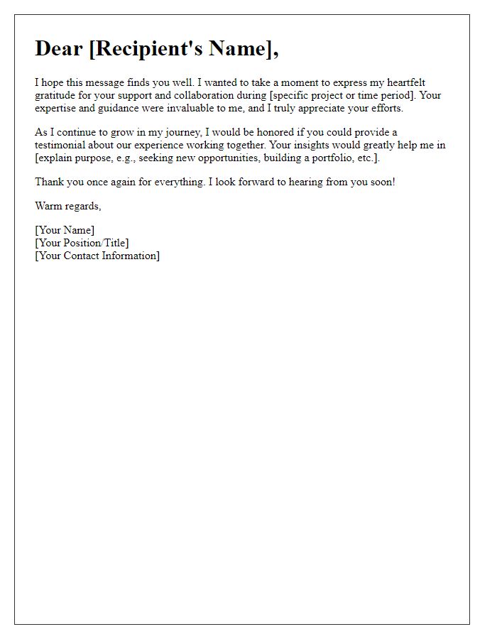 Letter template of gratitude with a request for your testimonial