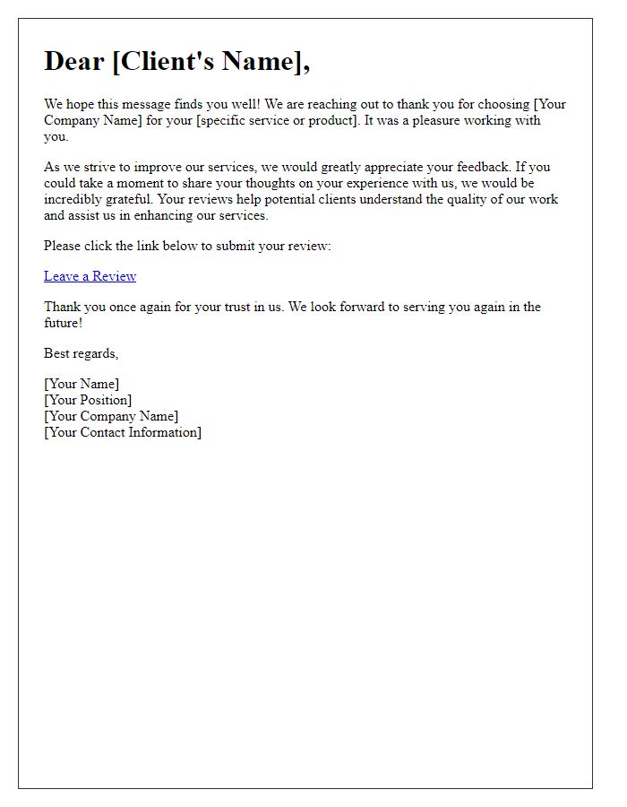 Letter template of inviting your review for future clients