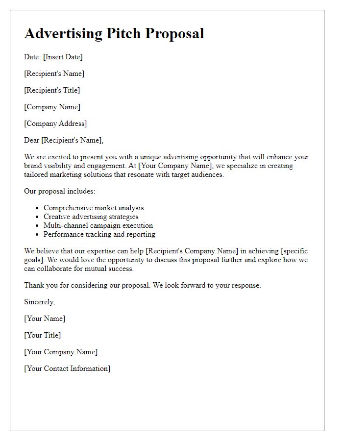 Letter template of advertising pitch proposal