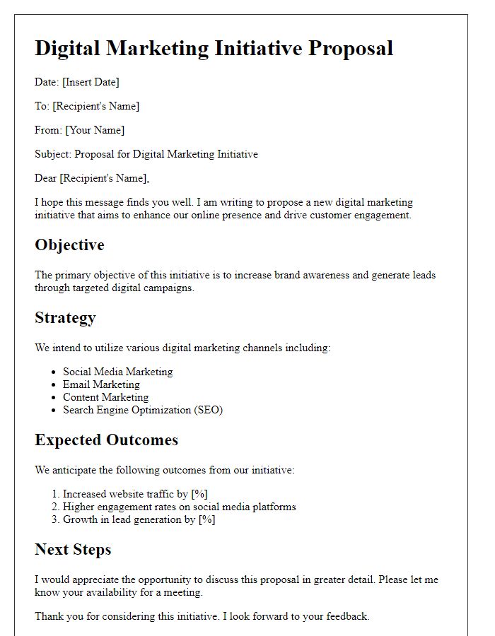 Letter template of digital marketing initiative