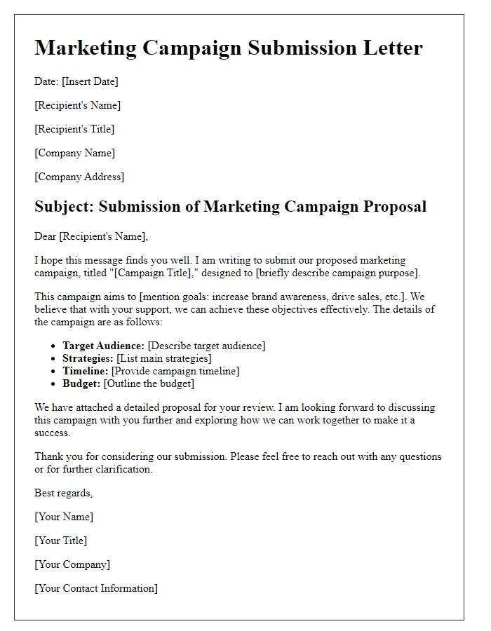 Letter template of marketing campaign submission