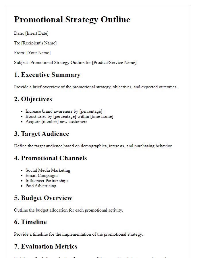 Letter template of promotional strategy outline