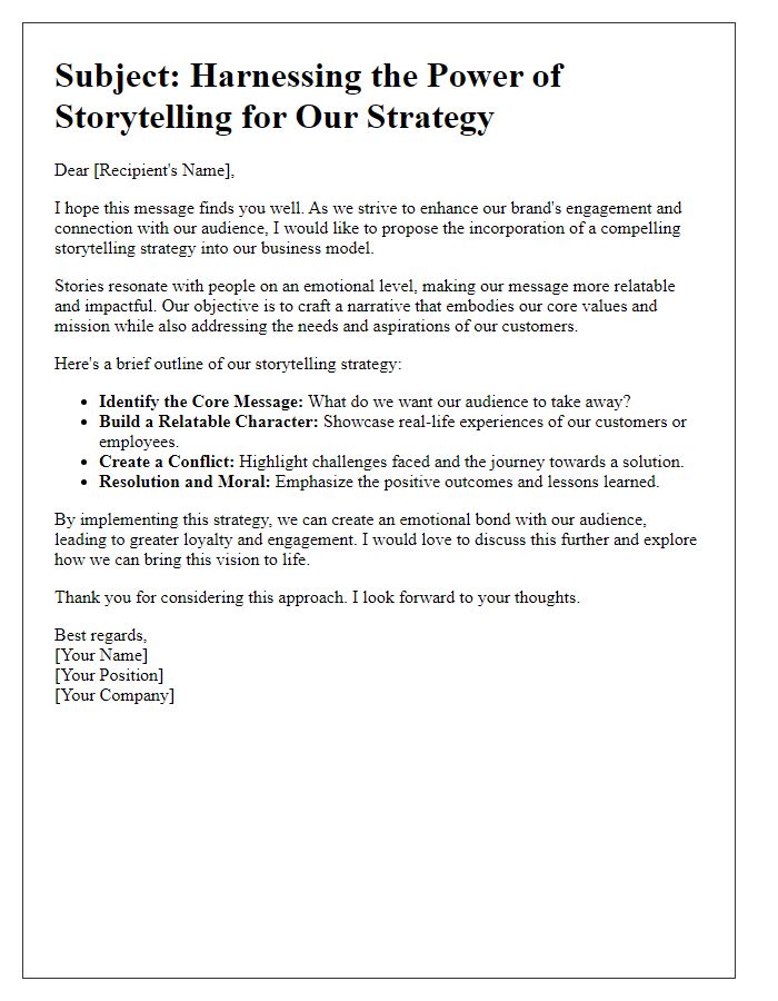 Letter template of compelling storytelling strategy