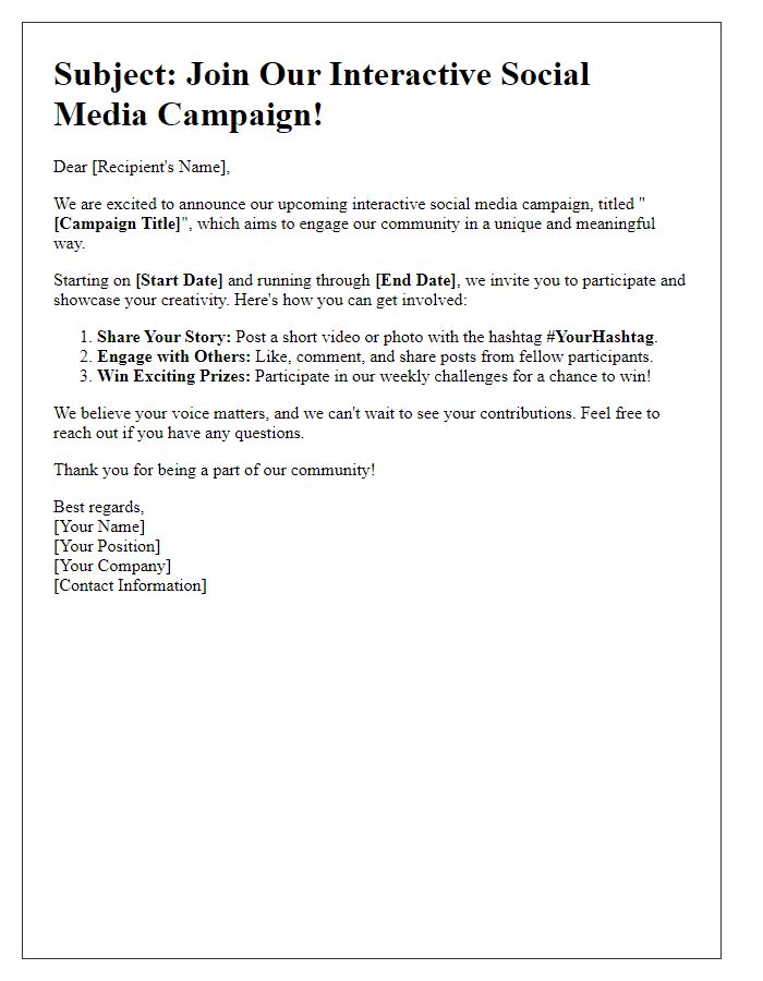 Letter template of interactive social media campaign