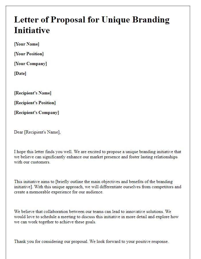 Letter template of unique branding initiative