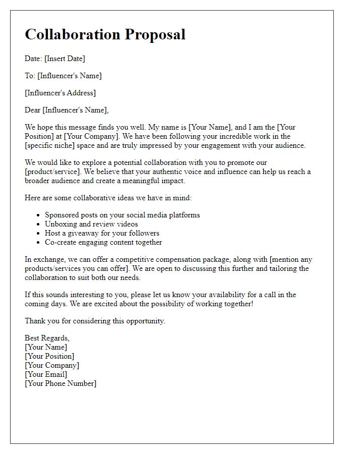 Letter template of influencer advertising collaboration