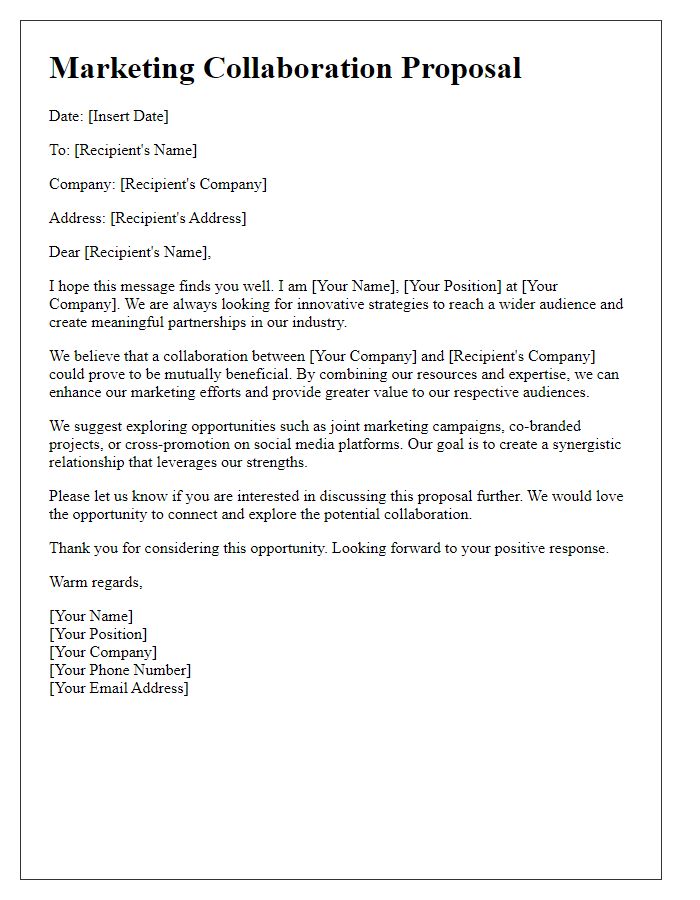 Letter template of marketing collaboration proposal