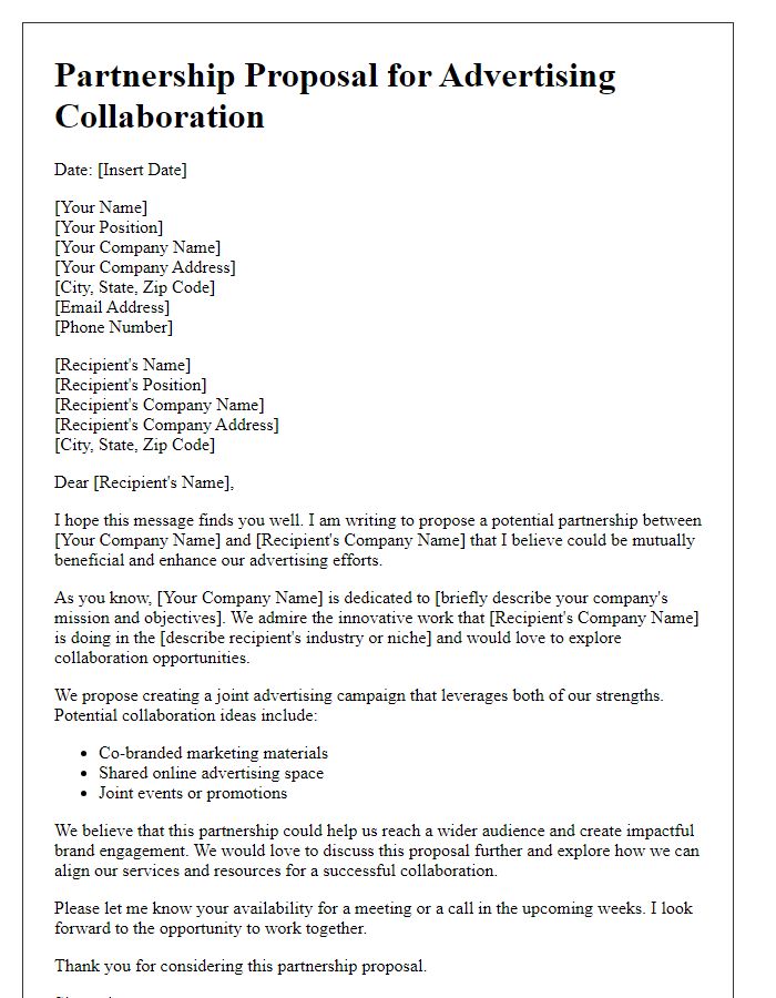 Letter template of partnership proposal for advertising collaboration