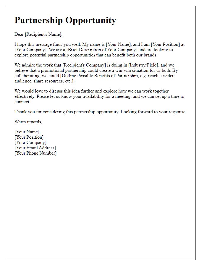 Letter template of promotional partnership outreach