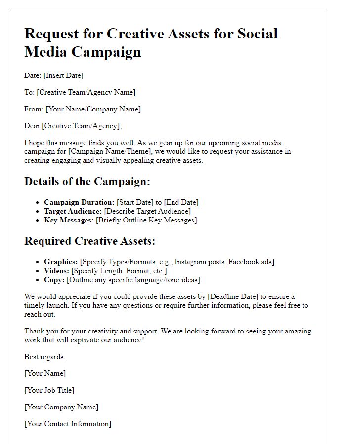 Letter template of Creative Asset Demand for Social Media Campaign