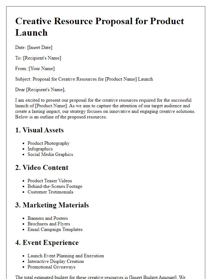 Letter template of Creative Resource Proposal for Product Launch