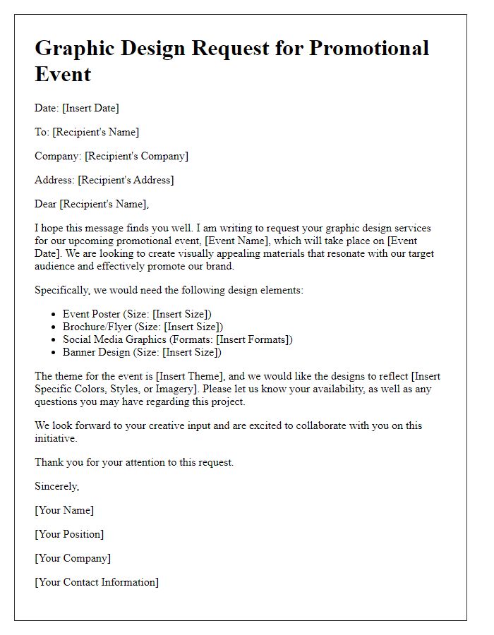 Letter template of Graphic Design Request for Promotional Event