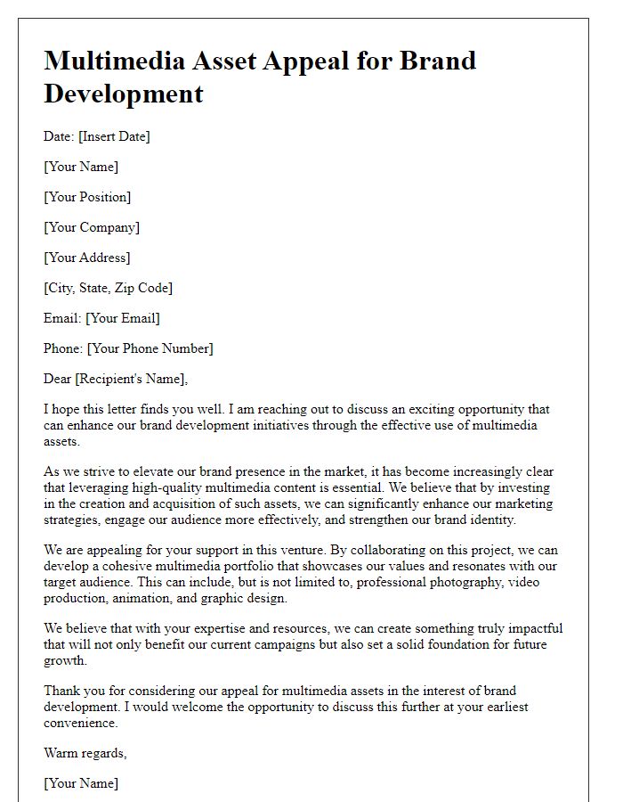 Letter template of Multimedia Asset Appeal for Brand Development