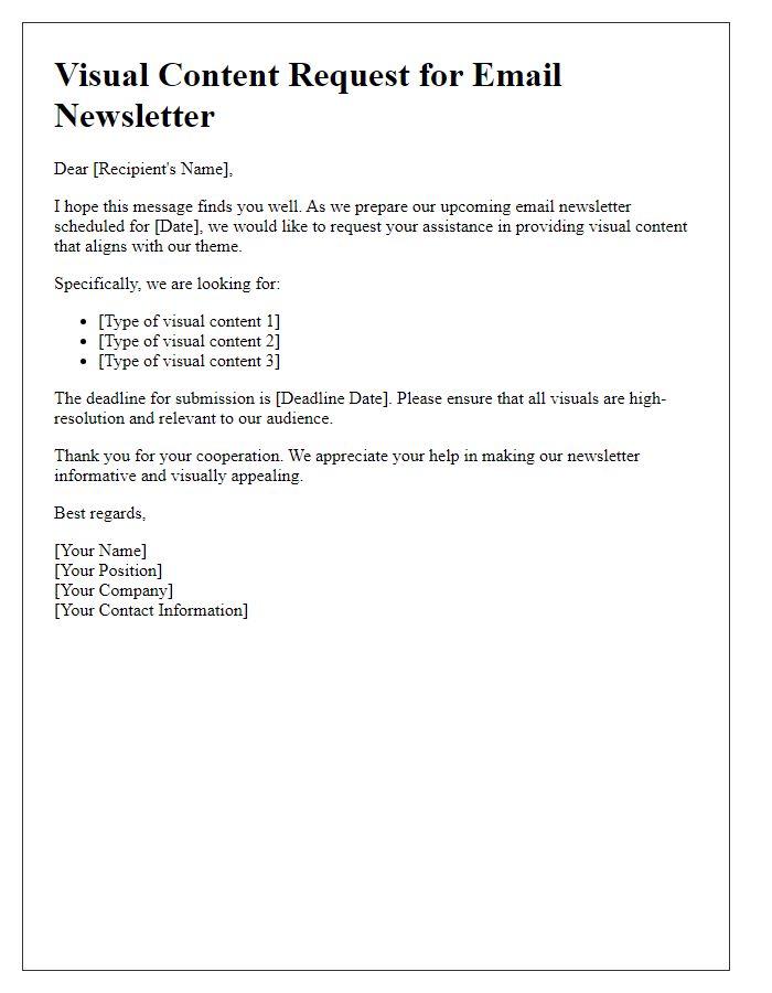 Letter template of Visual Content Request for Email Newsletter