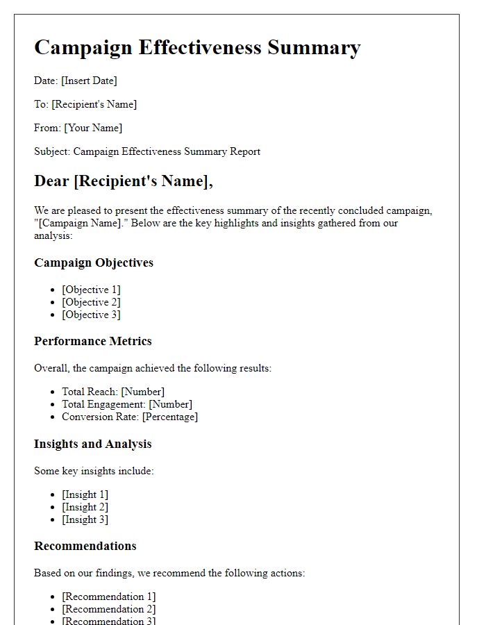 Letter template of Campaign Effectiveness Summary