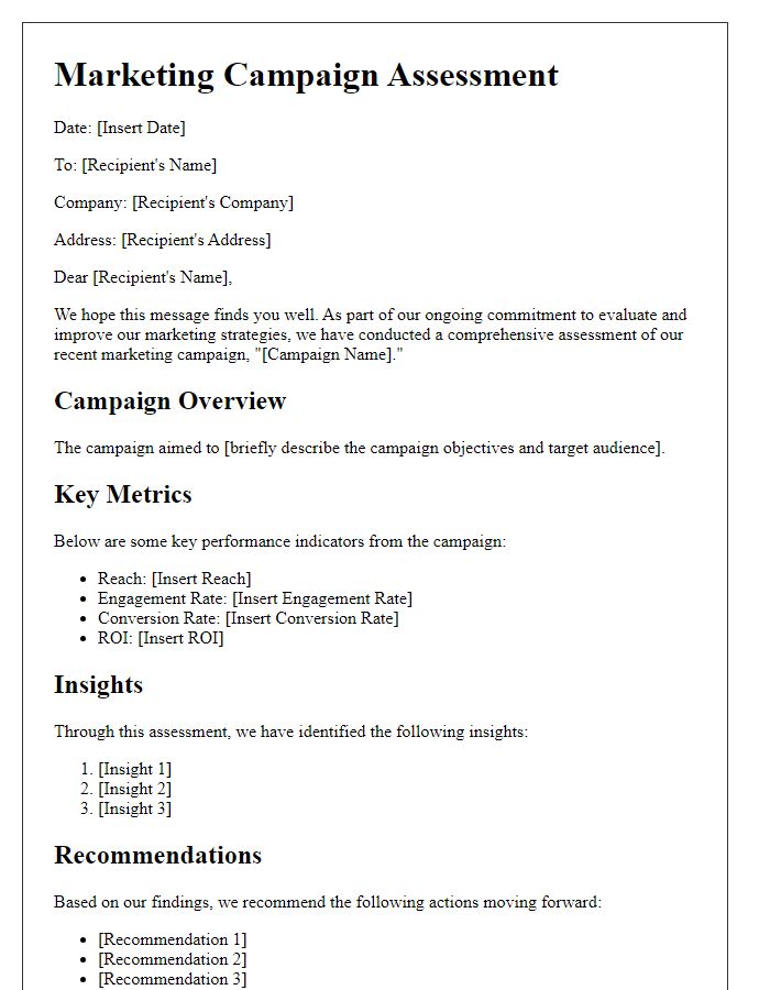 Letter template of Marketing Campaign Assessment