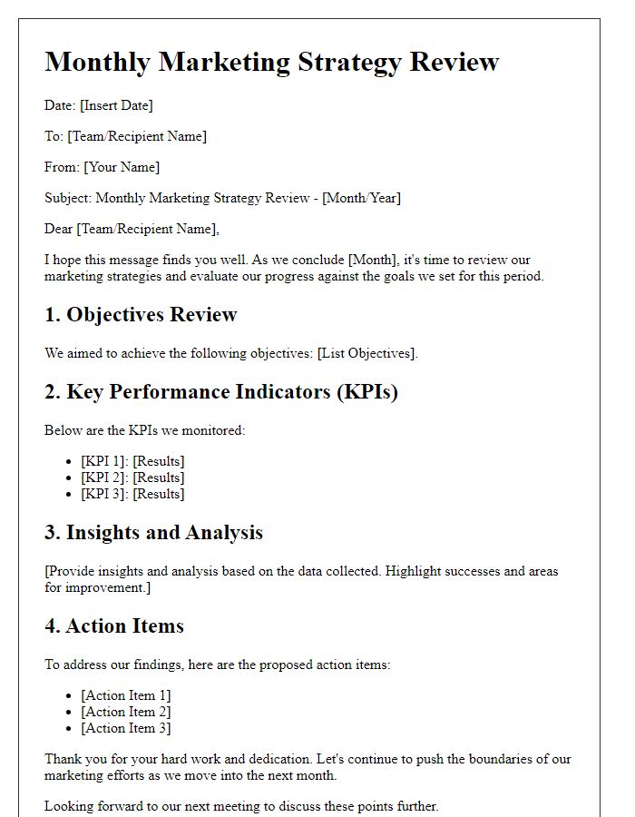 Letter template of Monthly Marketing Strategy Review