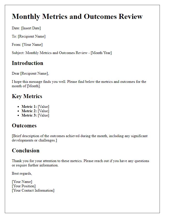 Letter template of Monthly Metrics and Outcomes Review