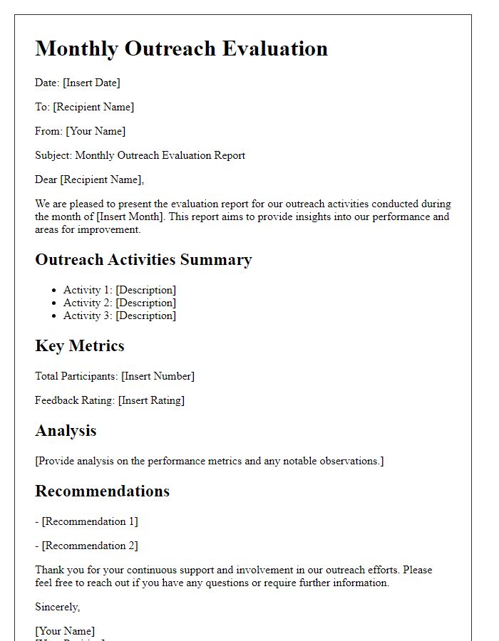 Letter template of Monthly Outreach Evaluation