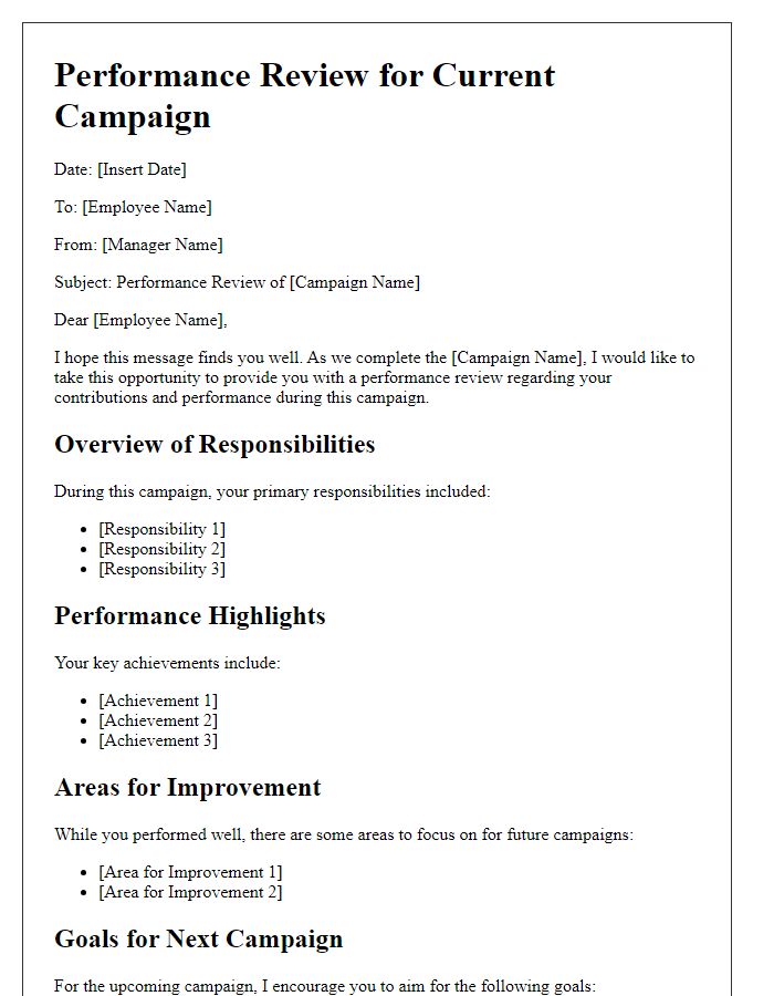 Letter template of Performance Review for Current Campaign