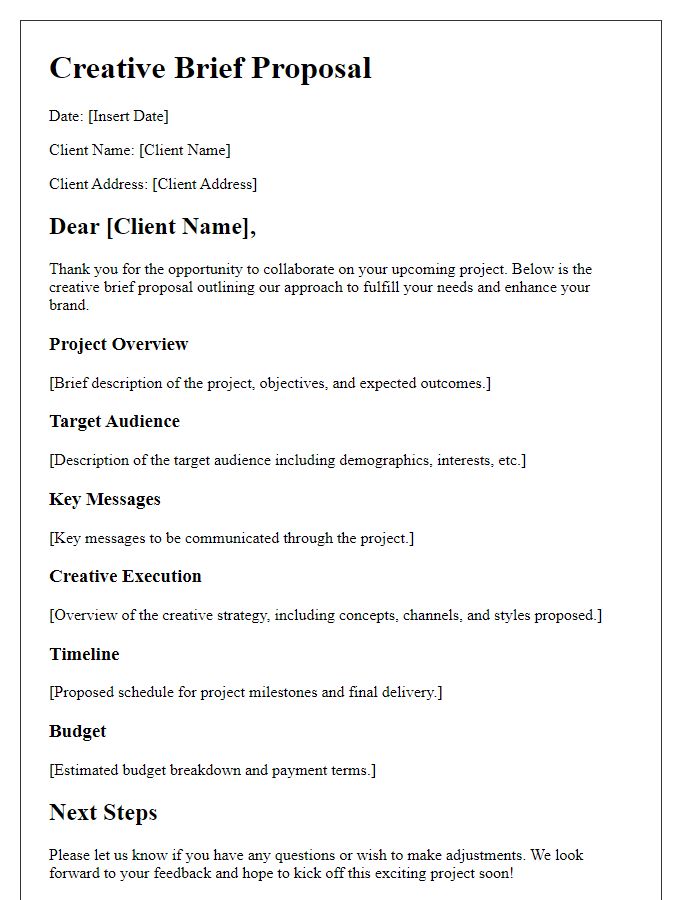 Letter template of client-ready creative brief proposal