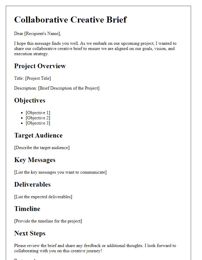 Letter template of collaborative creative brief sharing