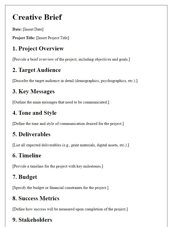 Letter template of concise creative brief outline