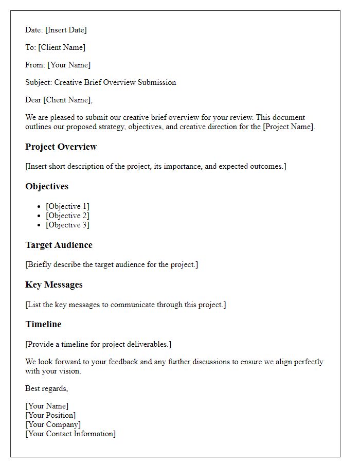 Letter template of creative brief overview submission