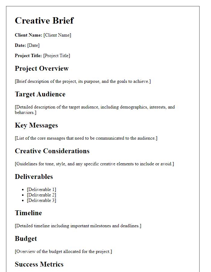 Letter template of detailed creative brief documentation