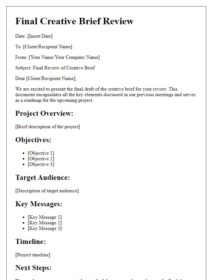 Letter template of final creative brief review