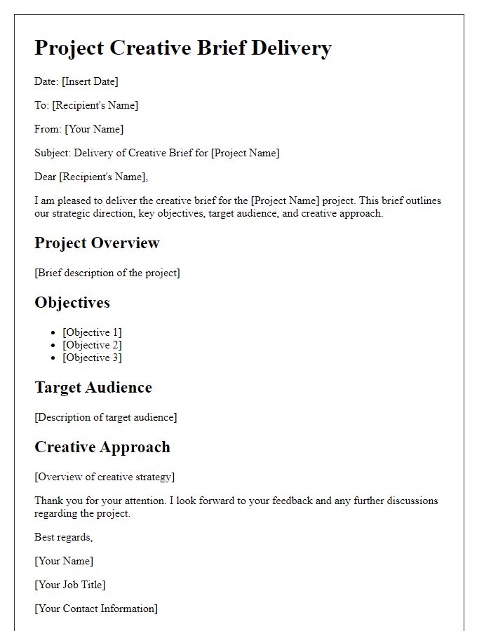 Letter template of project creative brief delivery