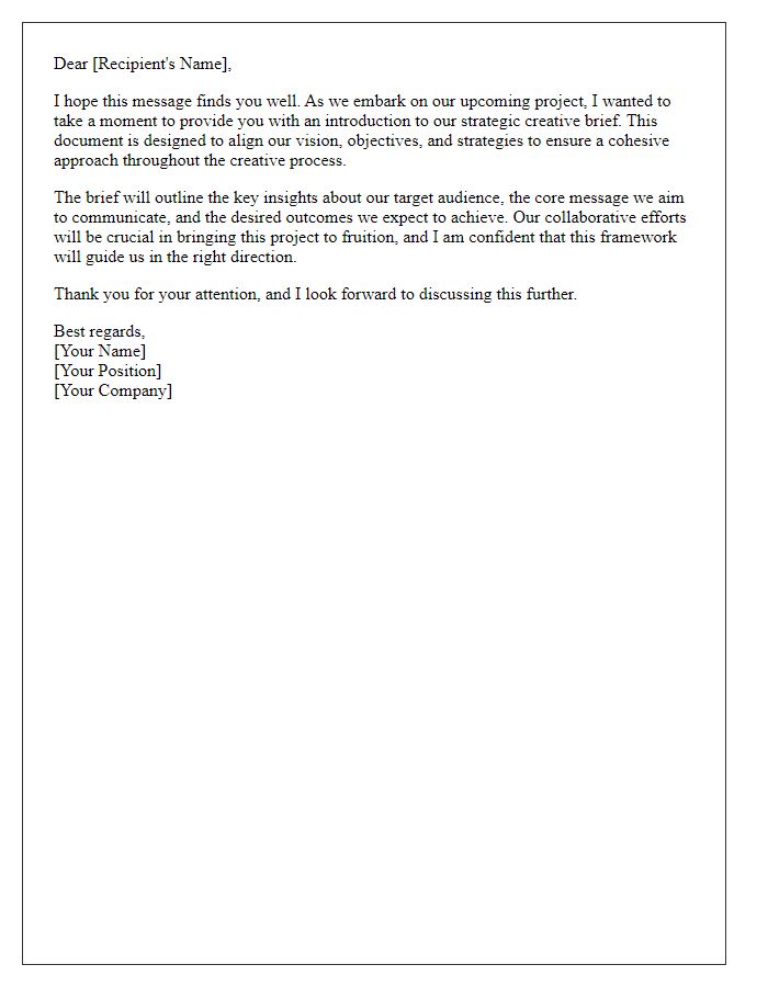 Letter template of strategic creative brief introduction