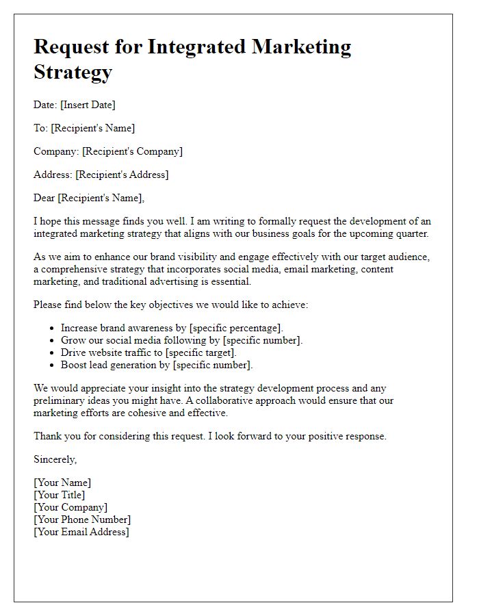 Letter template of integrated marketing strategy request