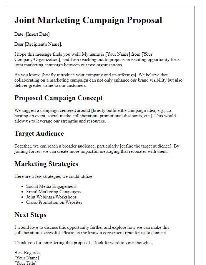 Letter template of joint marketing campaign suggestion