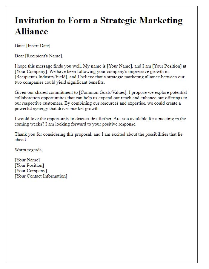 Letter template of strategic marketing alliance invite