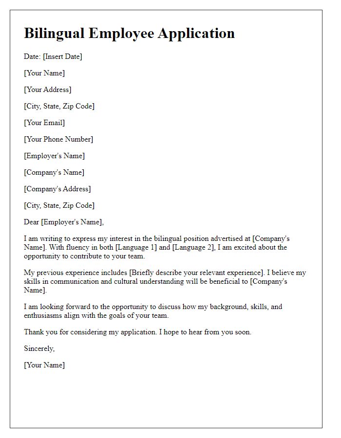 Letter template of bilingual employee application