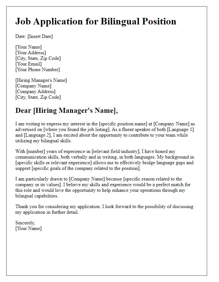 Letter template of seeking bilingual employment